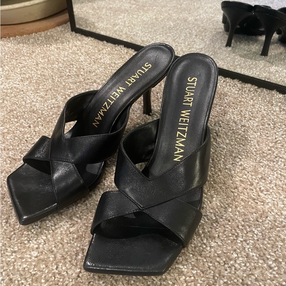 Stuart Weitzman Black Leather Mules